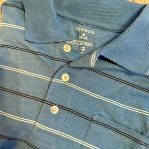 George Men's Polo Shirt in Blue with White Stripes
